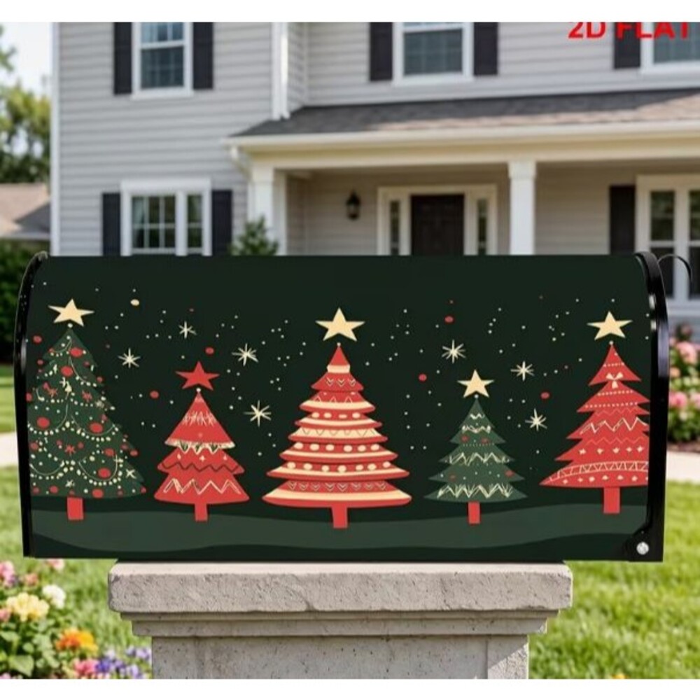 Christmas MailBox Cover 21x18in Adjustable strap & buckle Christmas trees